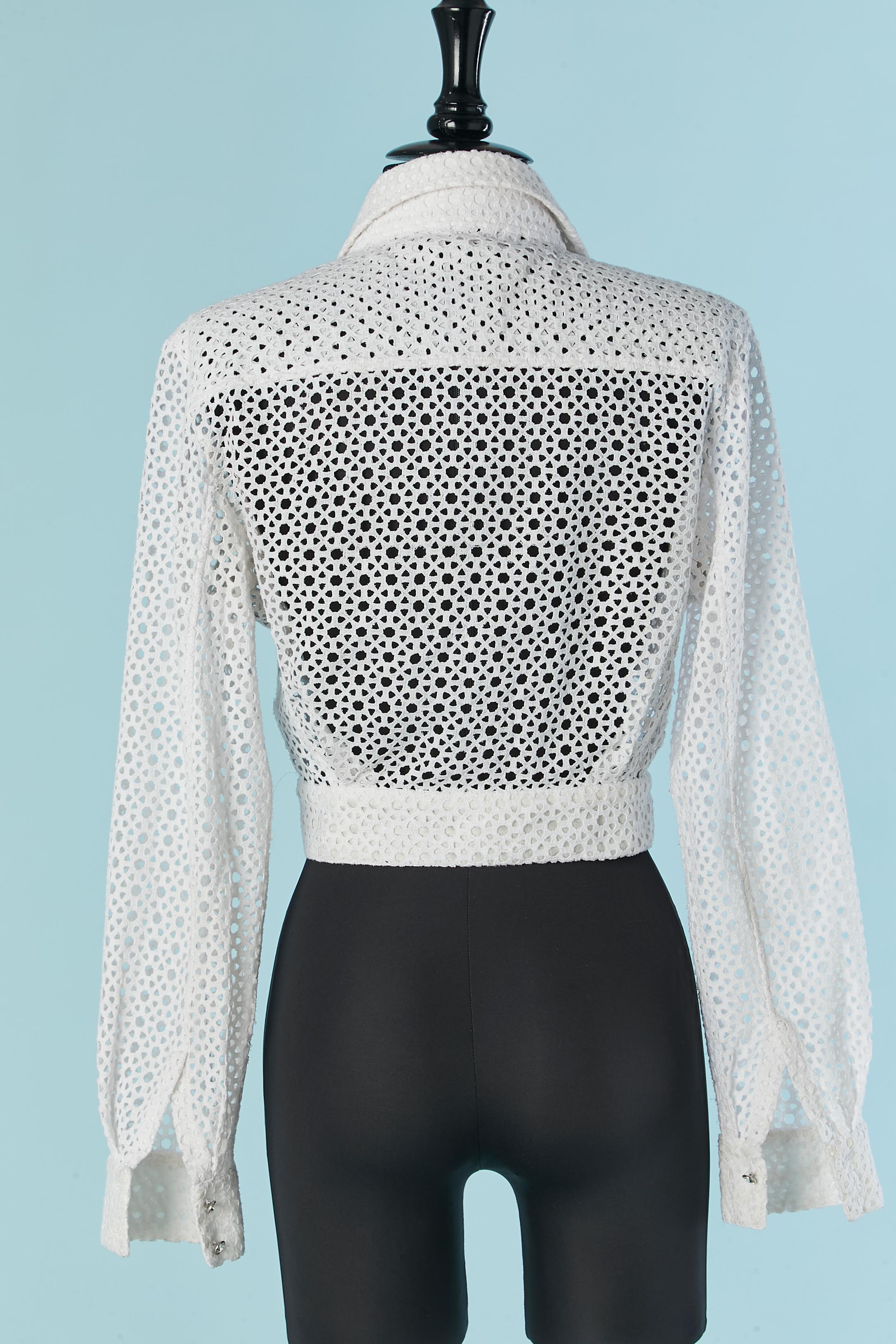 Women's White see-through lace with rhinestone buttons ALAIA For Sale