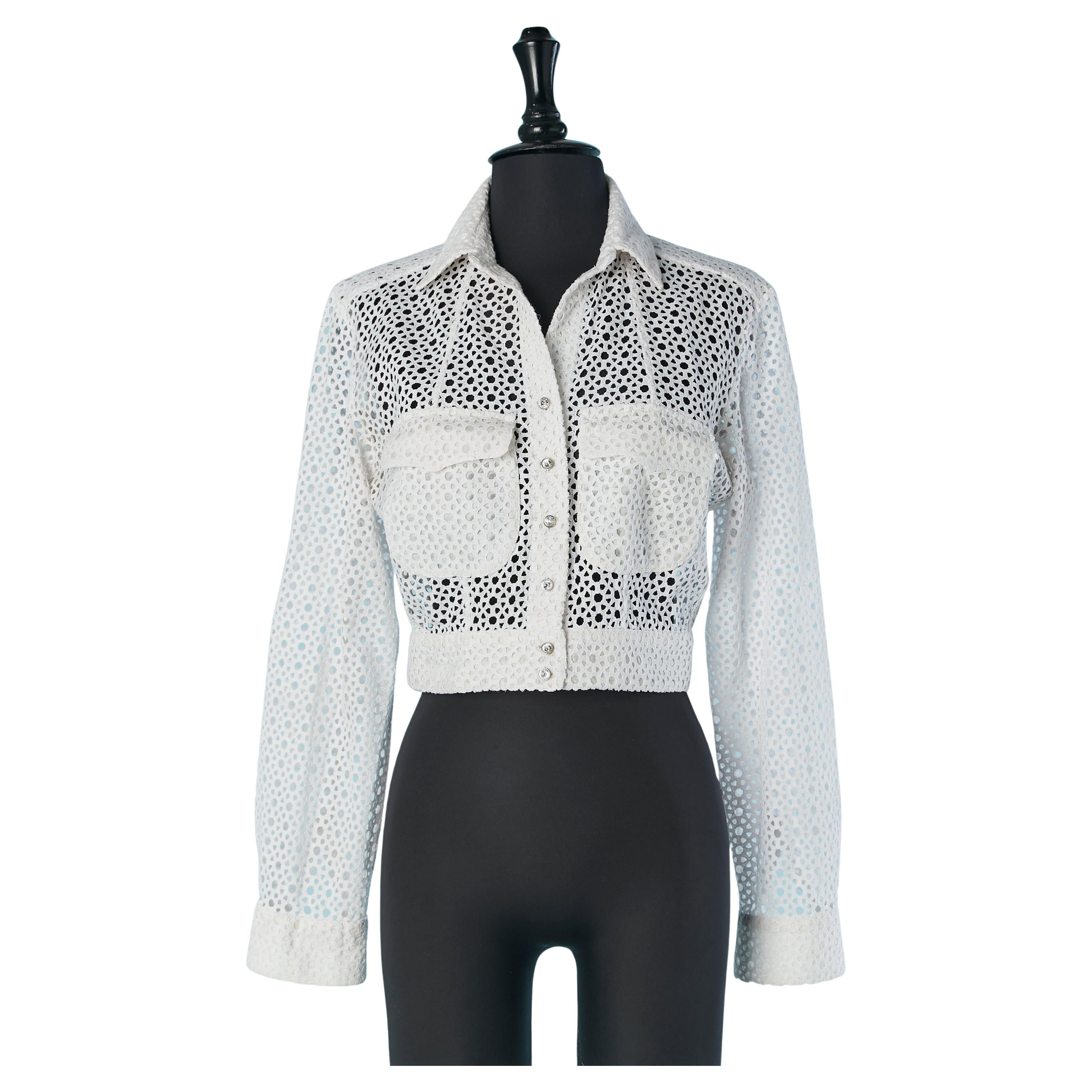 White see-through lace with rhinestone buttons ALAIA For Sale