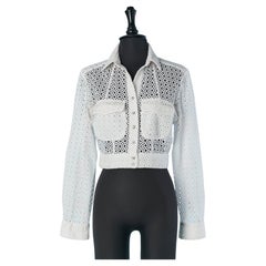 Pizzo bianco trasparente con bottoni di strass ALAIA