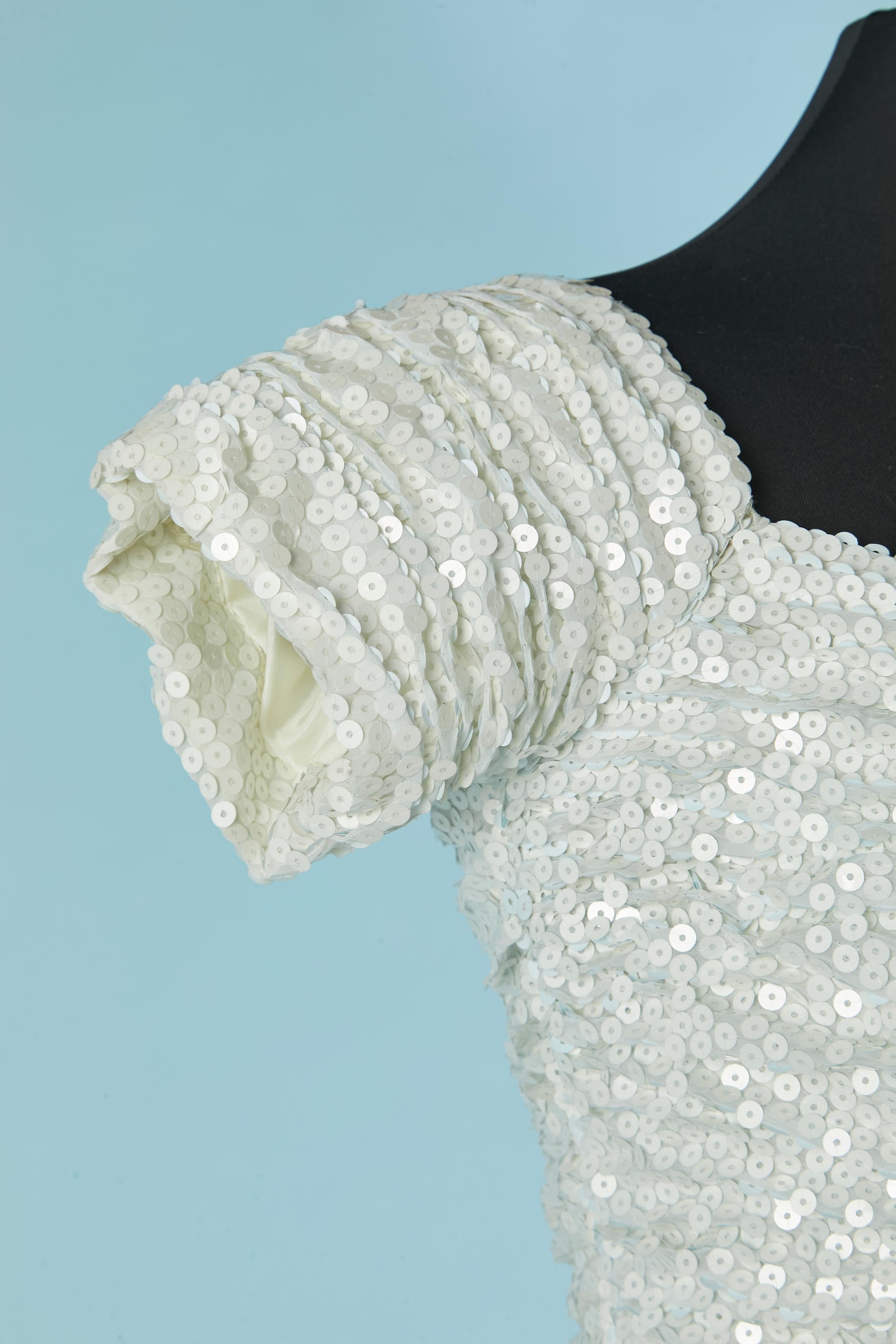 Weißes Ballkleid aus Pailletten und Tüll VICKY TIEL im Zustand „Hervorragend“ im Angebot in Saint-Ouen-Sur-Seine, FR