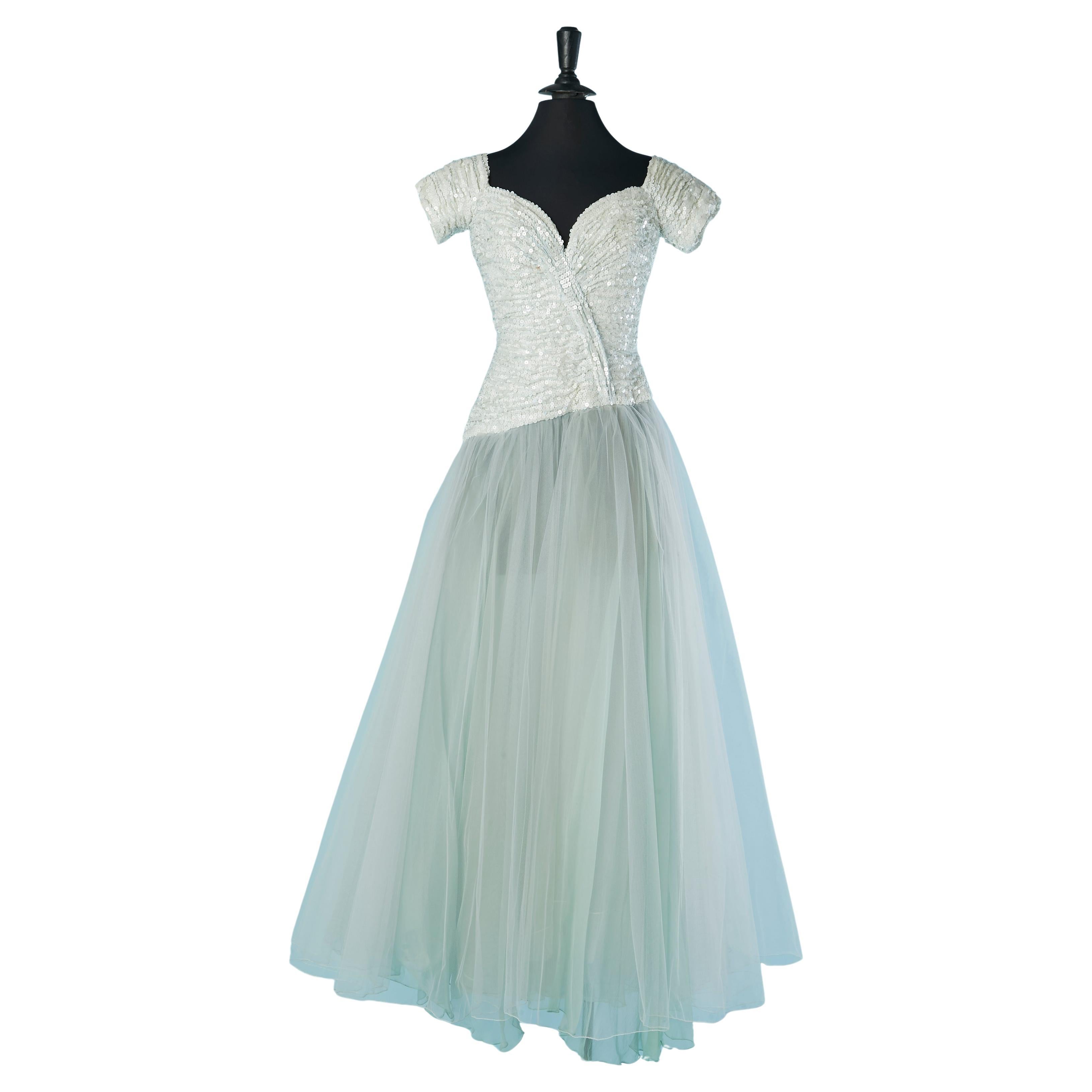 Robe de bal en paillettes et tulle blanc Vicky Tiel