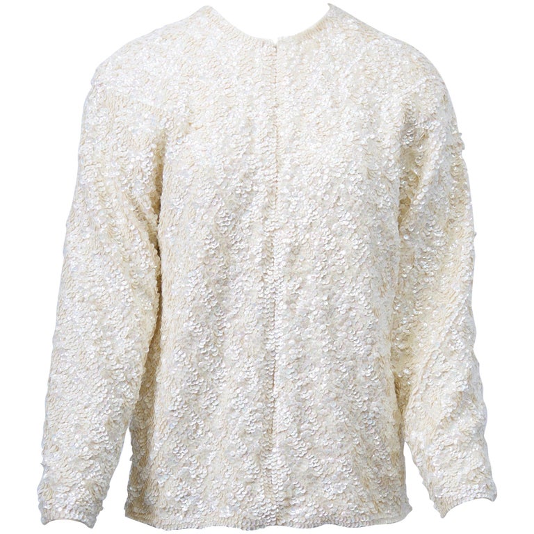 White Sequin Cardigan For Sale at 1stDibs