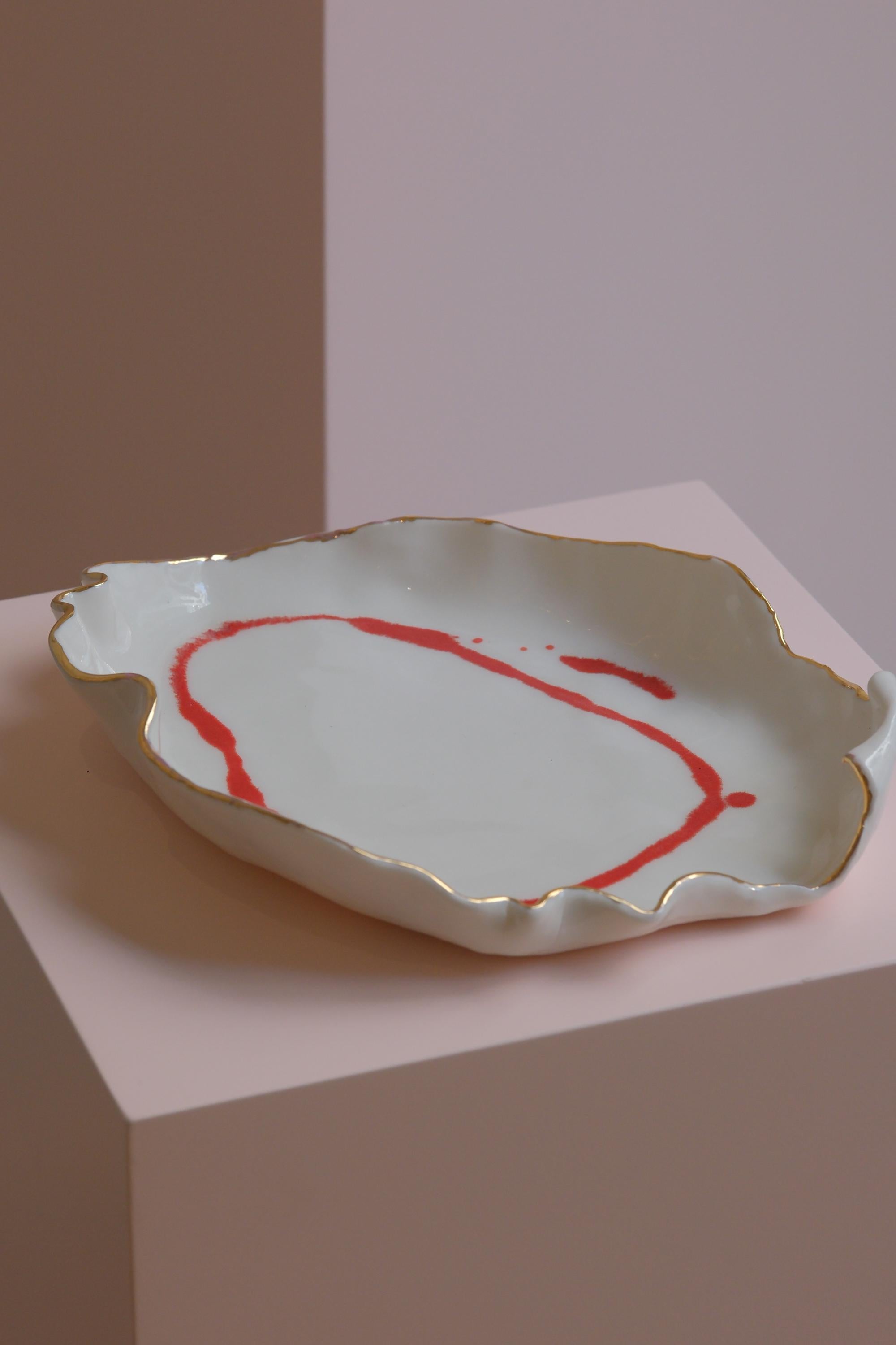 Hand-Crafted White Porcelain Serving Plater with Calligraphy by Hania Jneid