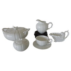 White Set of '5' Breakfast Serving Coral Pattern Pieces 