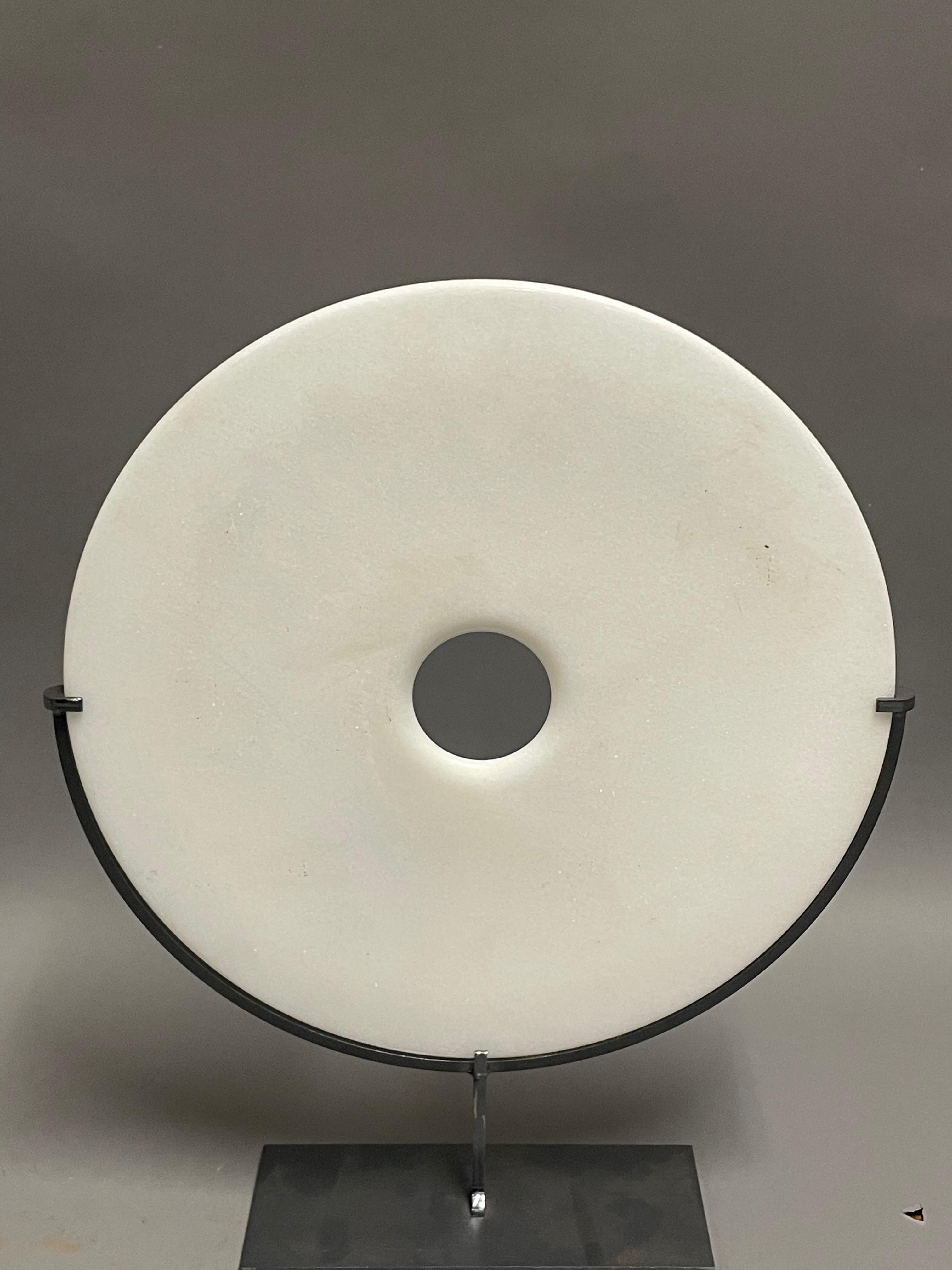 White Set Of Three Smooth Jade Discs On Stands, China, Contemporary In New Condition For Sale In New York, NY