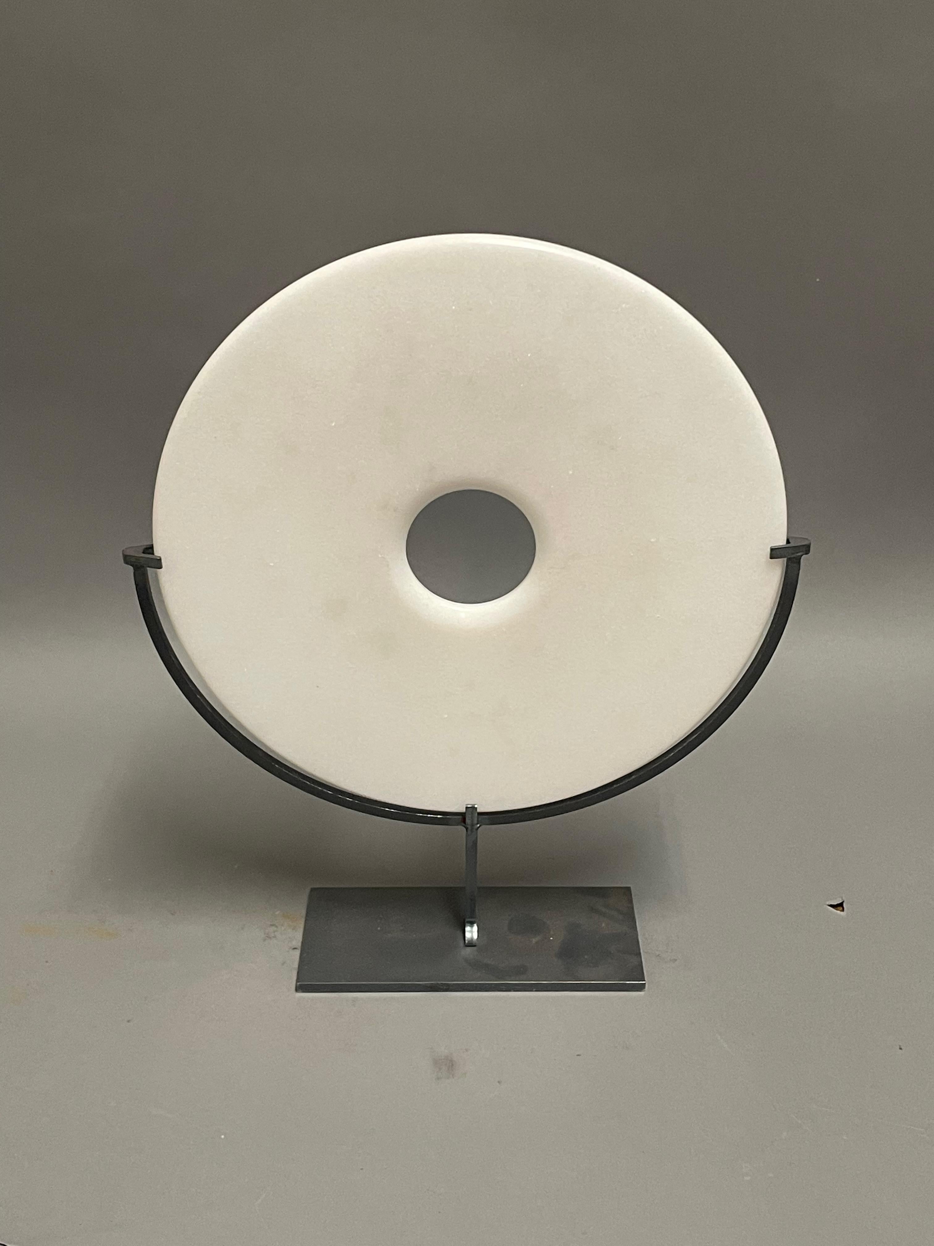 White Set Of Three Smooth Jade Discs On Stands, China, Contemporary For Sale 3