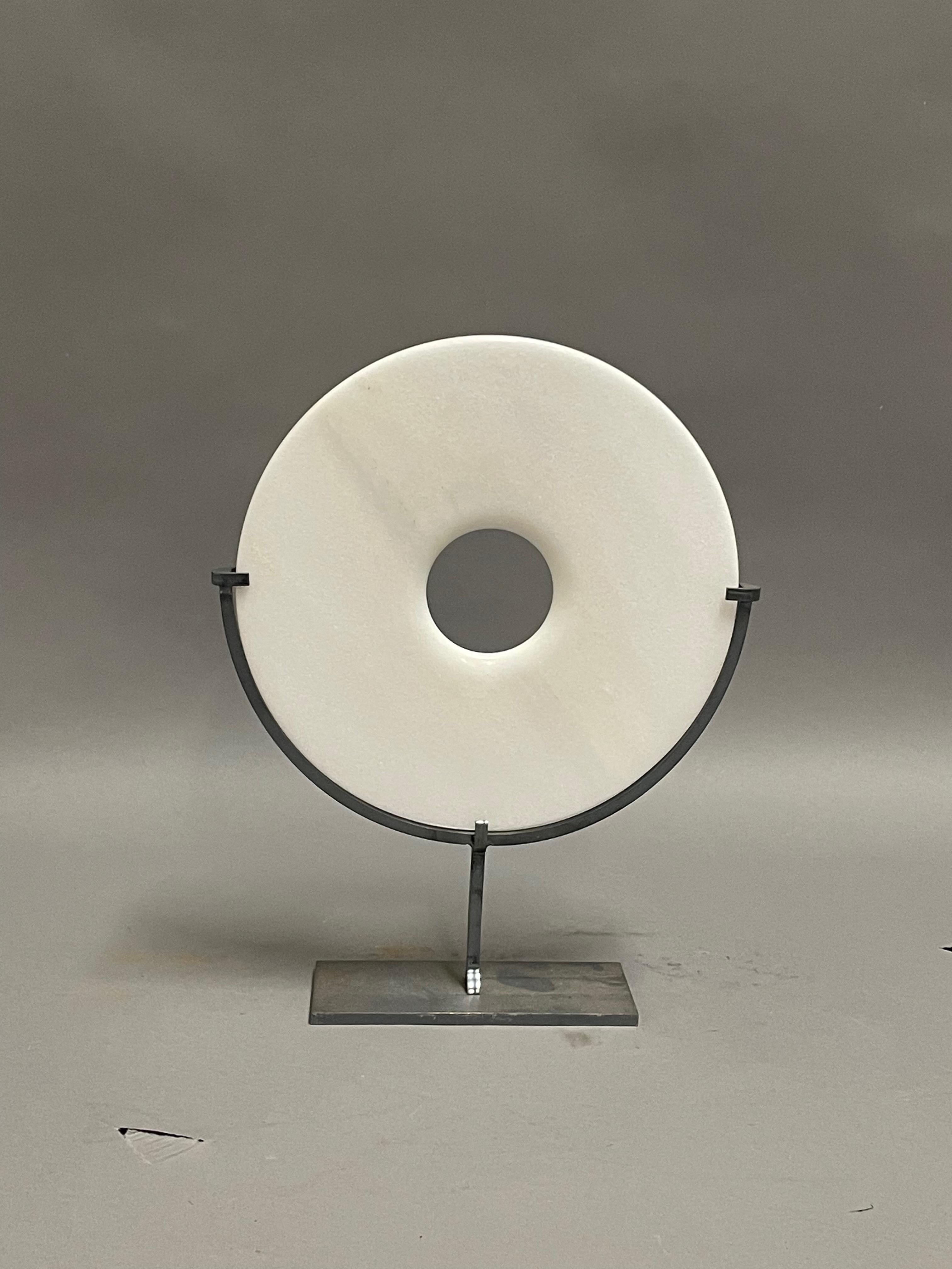 White Set Of Three Smooth Jade Discs On Stands, China, Contemporary For Sale 4