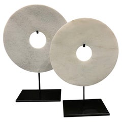 White Set Of Two Jade Disc Sculptures, China, Contemporary