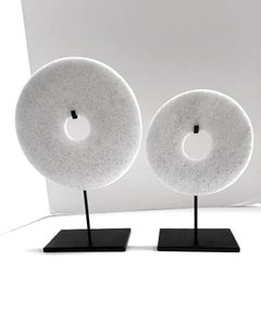 White Set Of Two Smooth Jade Disc Sculptures, China, Contemporary
