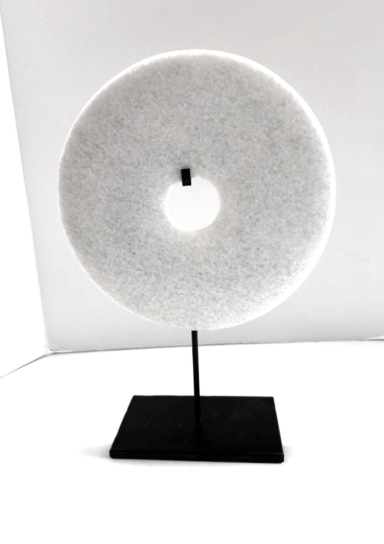 Cinese White Set Of Two Smooth Jade Disc Sculptures, China, Contemporary in vendita