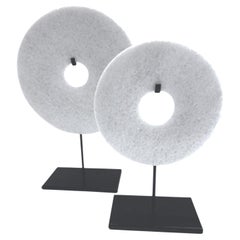 White Set Of Two Smooth Jade Disc Sculptures, China, Contemporary