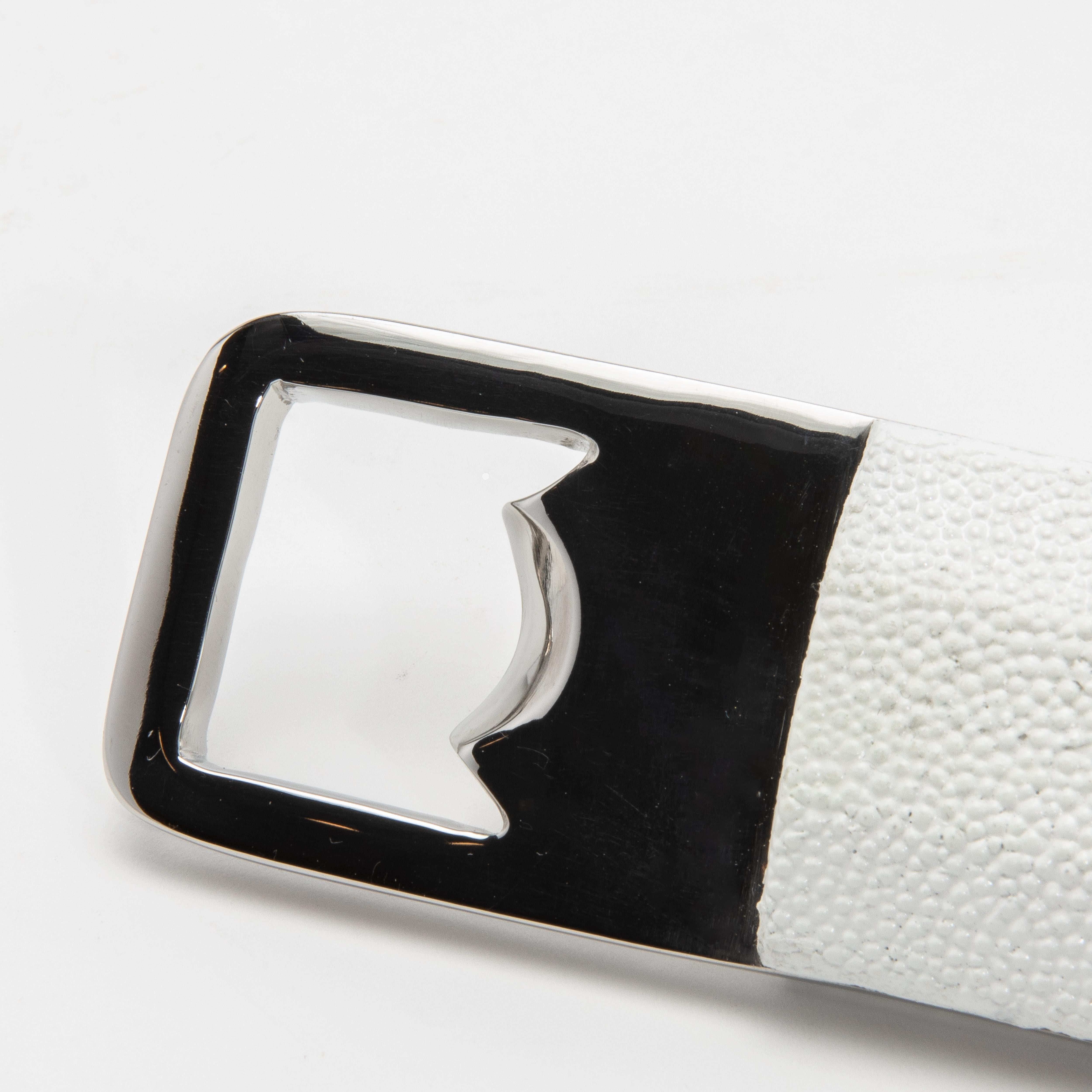 Modern Bottle Opener in White Shagreen with Stainless Steel Detail by KIFU Paris For Sale