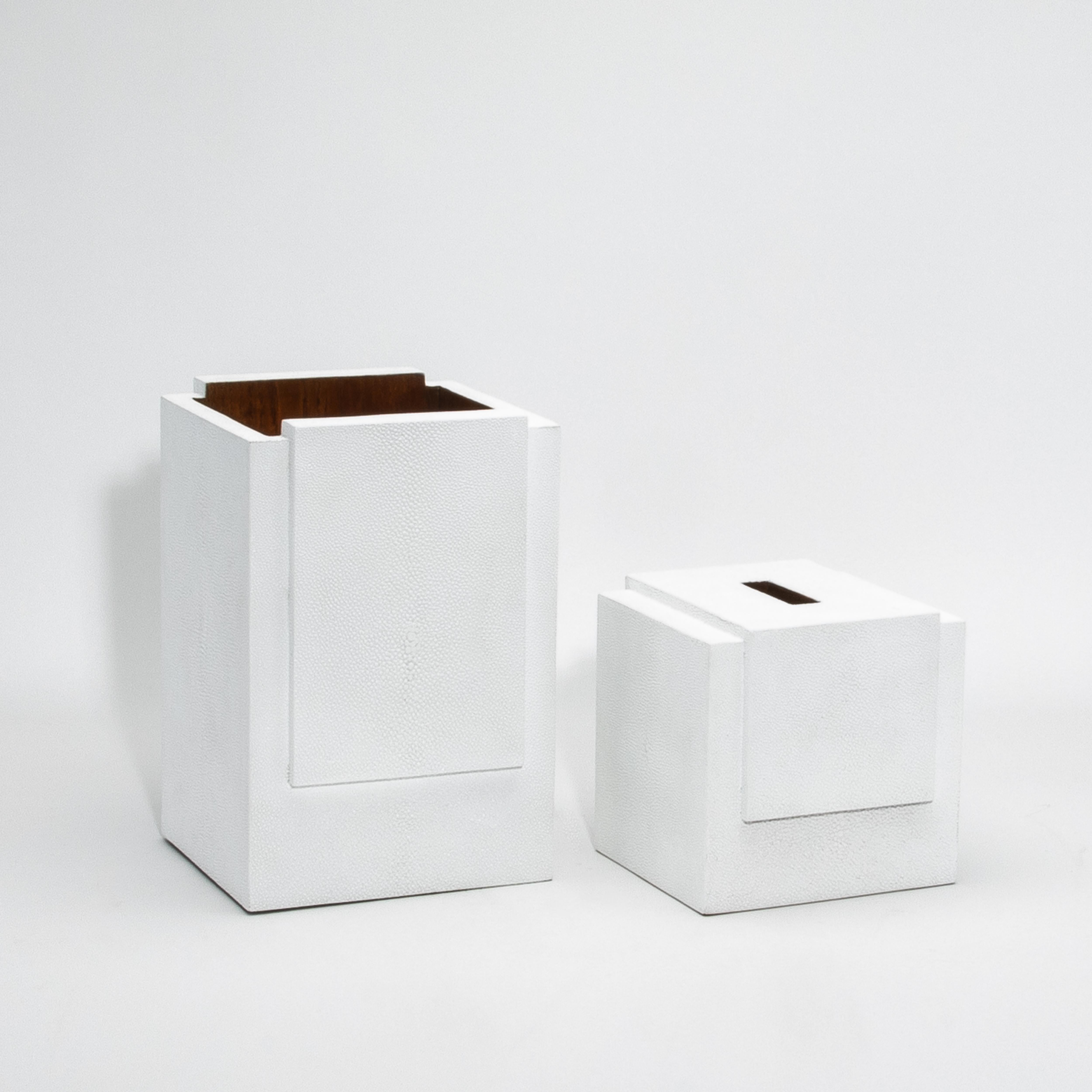 Modern Waste Bin White Shagreen by R&Y Augousti For Sale