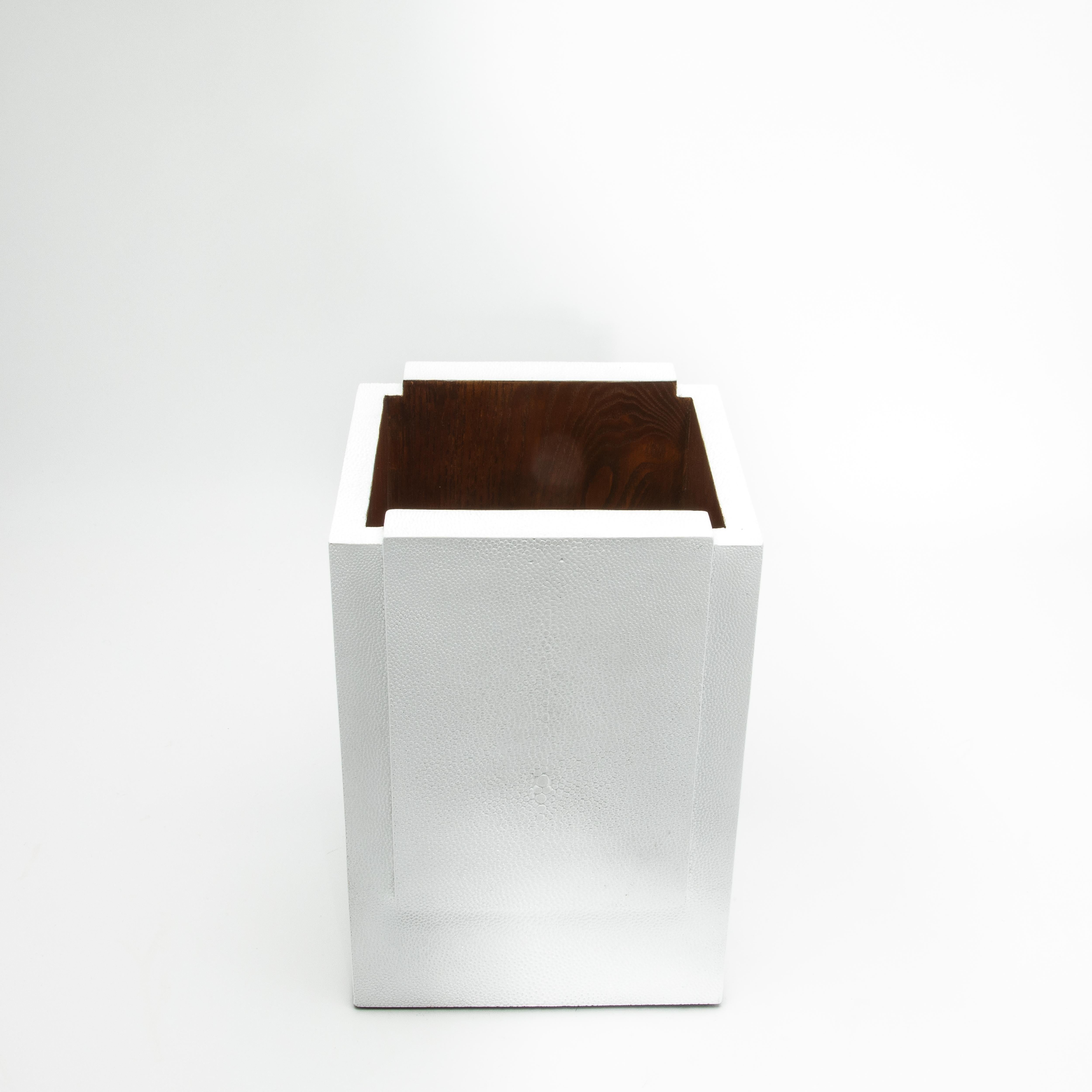 Contemporary Waste Bin White Shagreen by R&Y Augousti For Sale