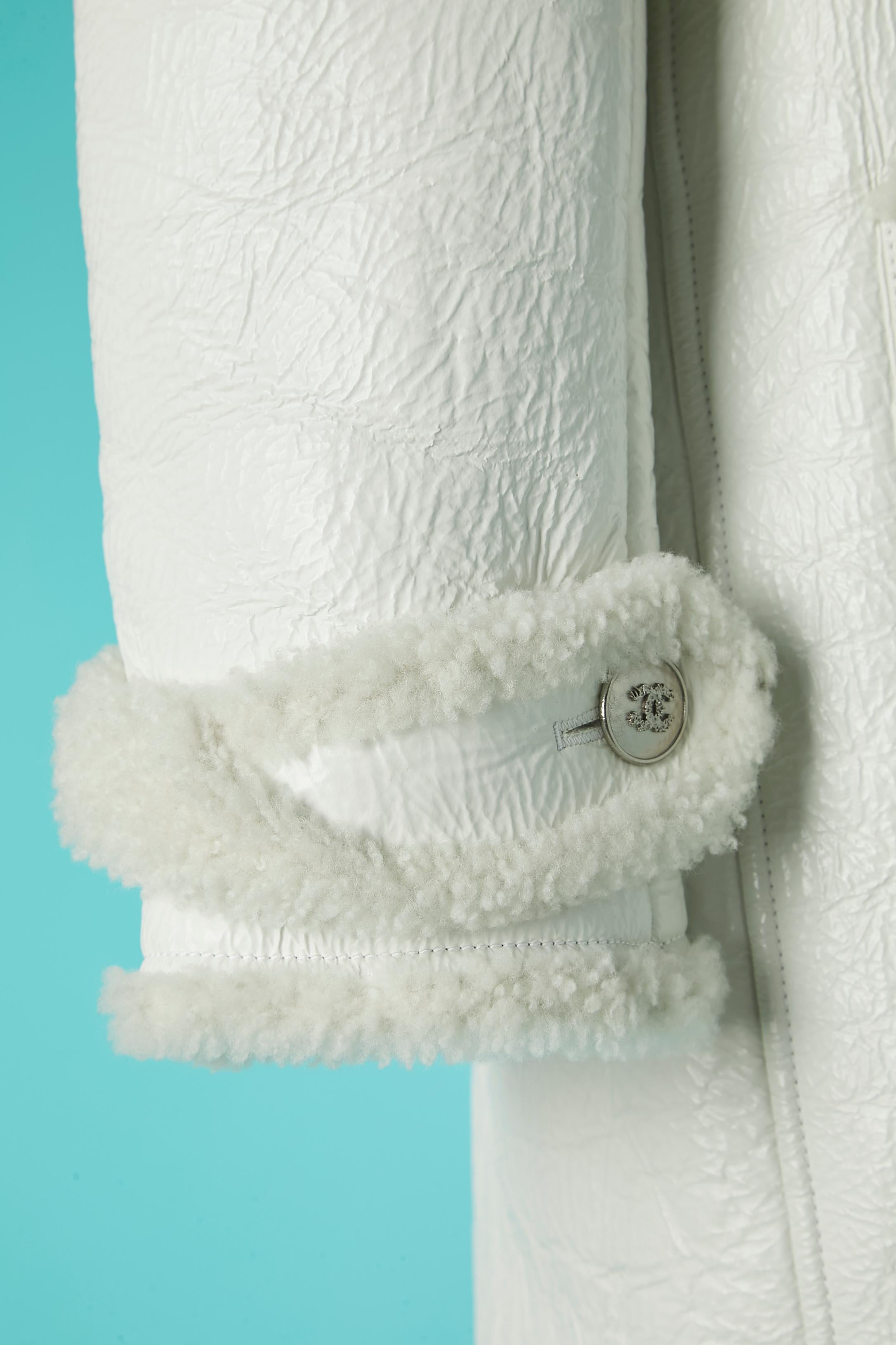 White shearling and patten leather single-breasted coat Chanel 1