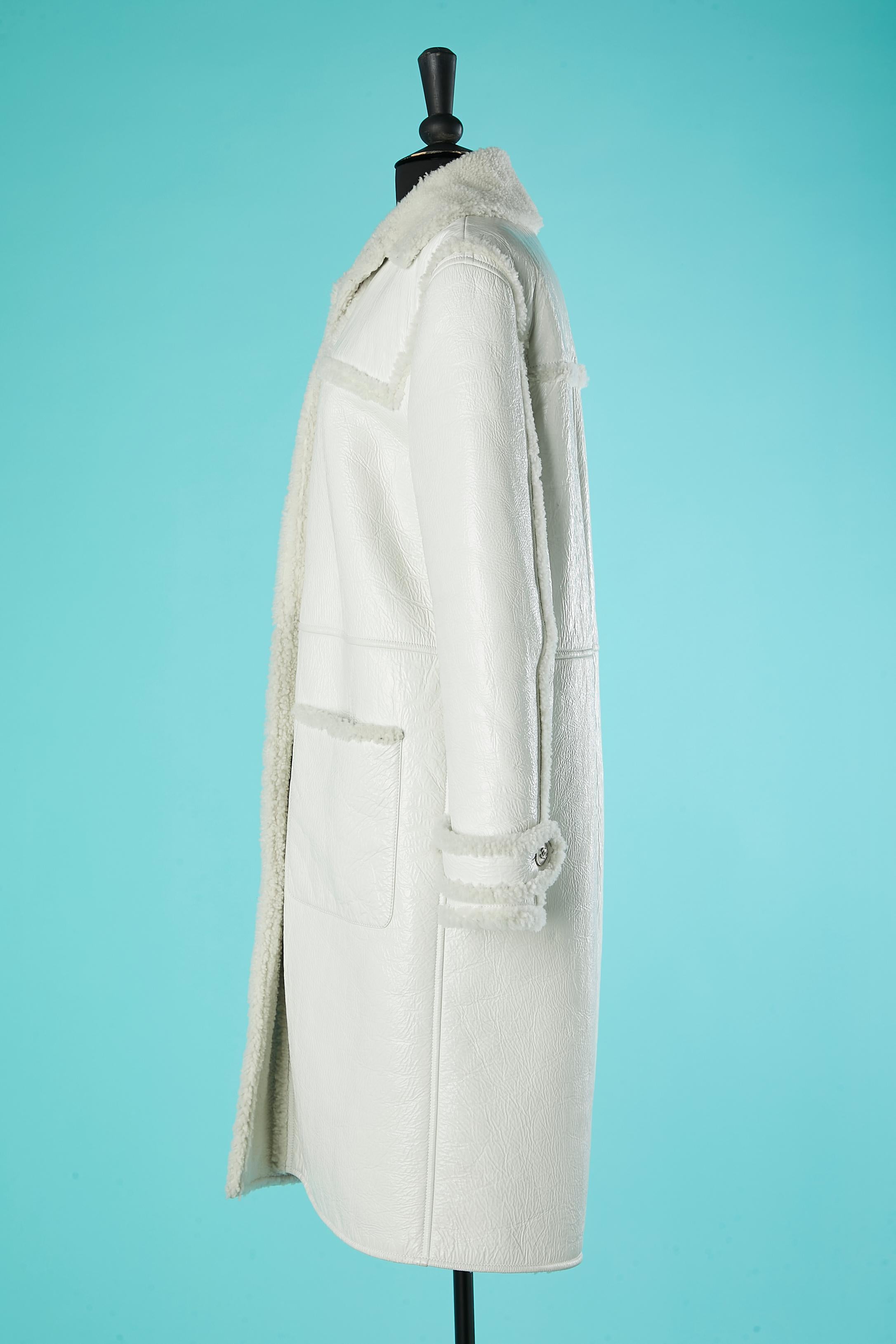 White shearling and patten leather single-breasted coat Chanel 2