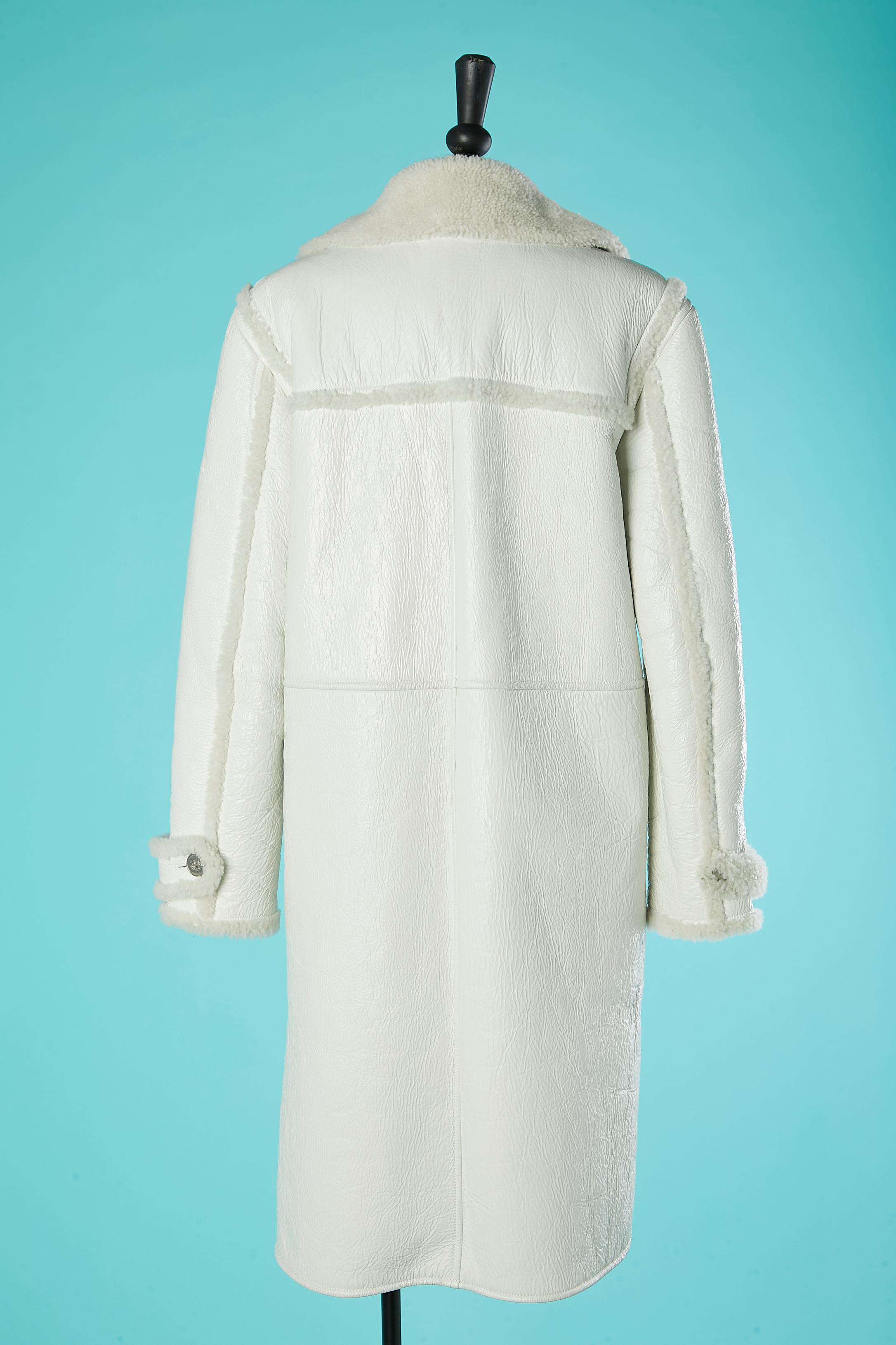 White shearling and patten leather single-breasted coat Chanel 3