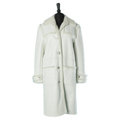 White shearling and patten leather single-breasted coat Chanel 
