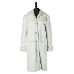 White shearling and patten leather single-breasted coat Chanel