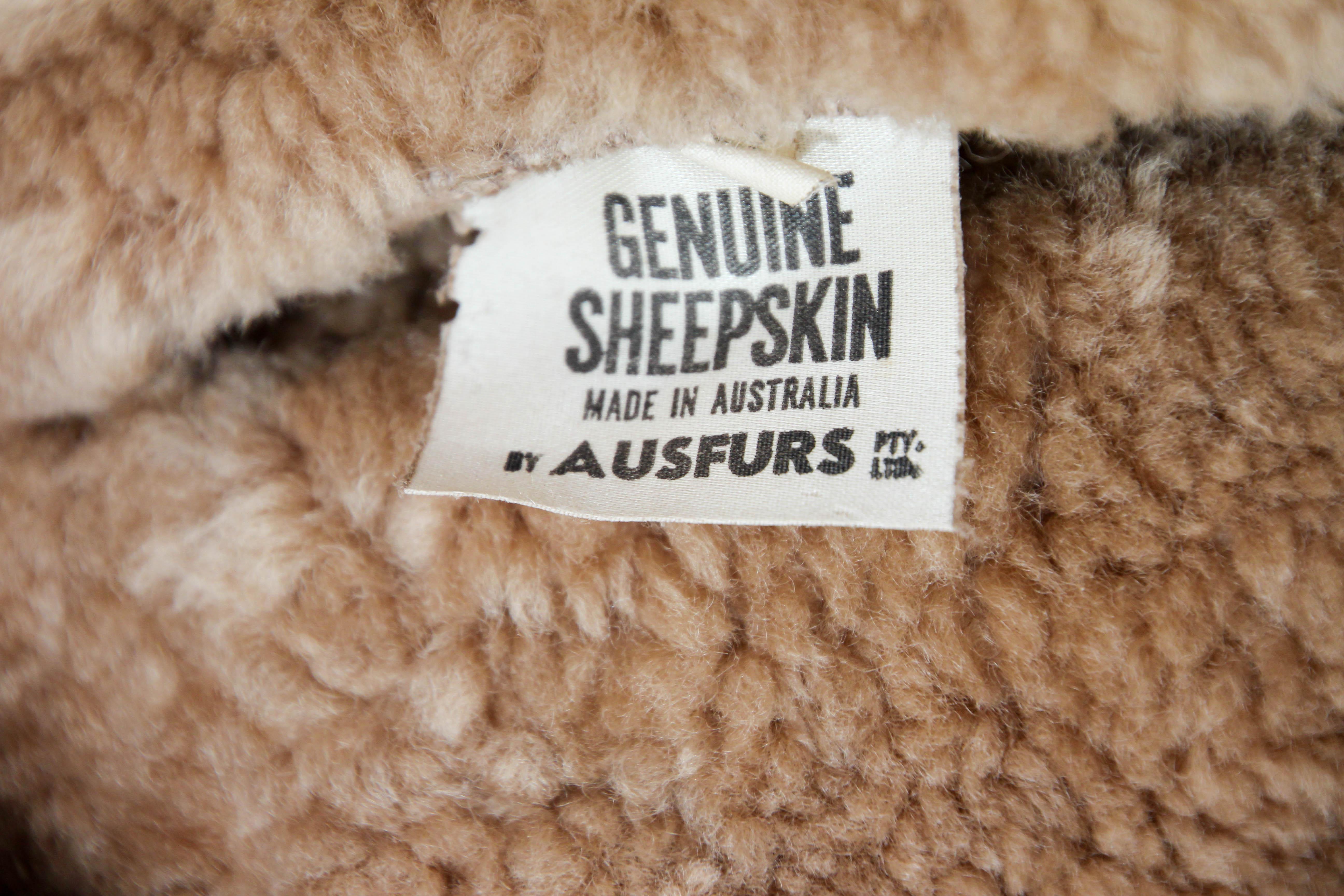 Brown Sheepskin Fur Vintage Coat Australia 1970's Size Small to Medium For Sale 9