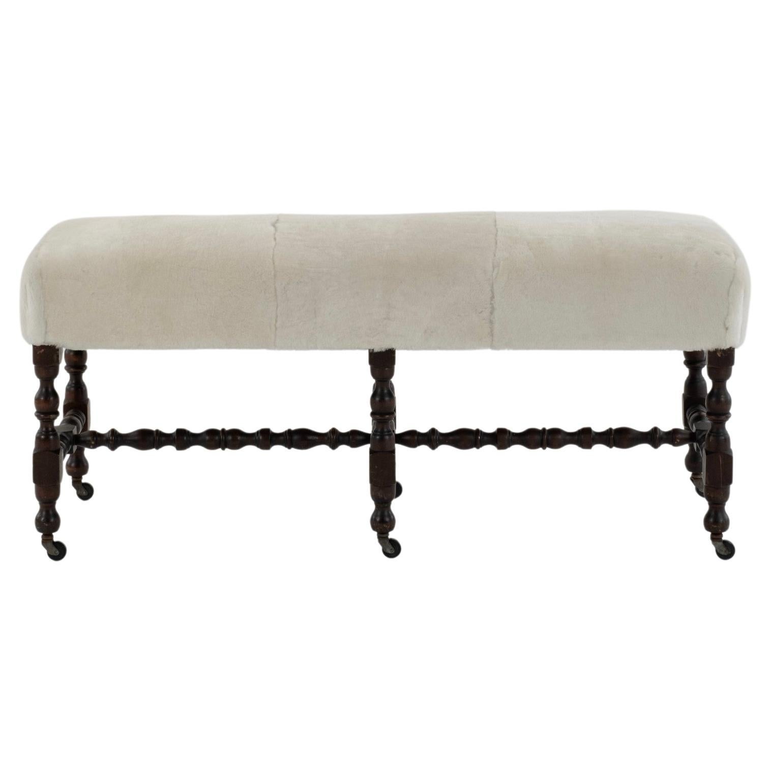 White Sheepskin Louis XIII Style Bench