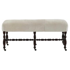 White Sheepskin Louis XIII Style Bench