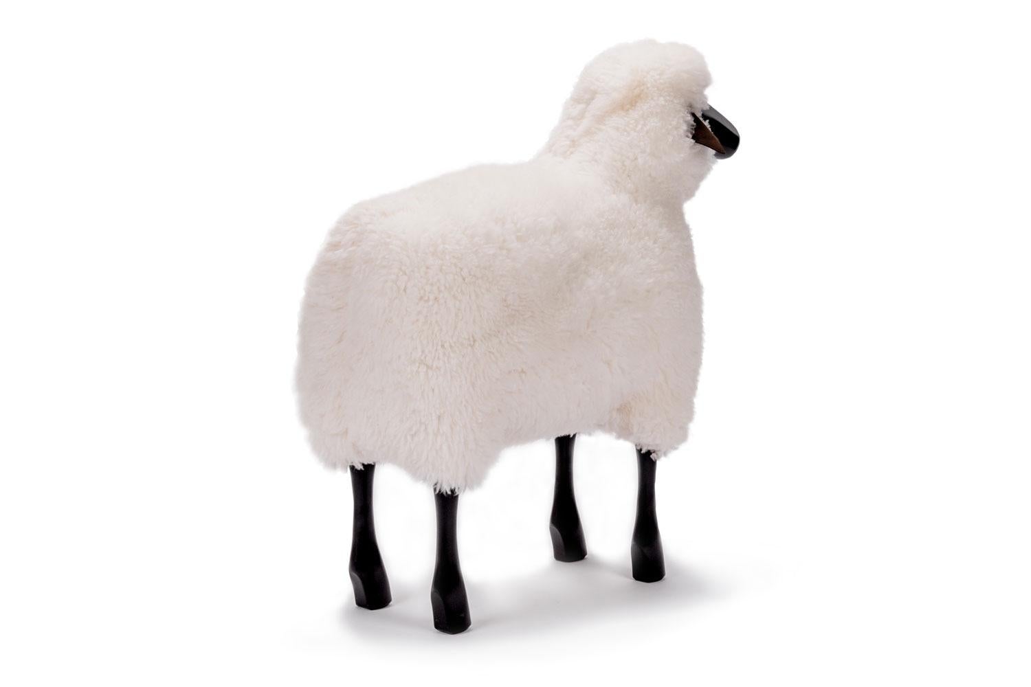 Other White Sheepskin with Black Wood and Leather Handmade, Life-Size Sheep