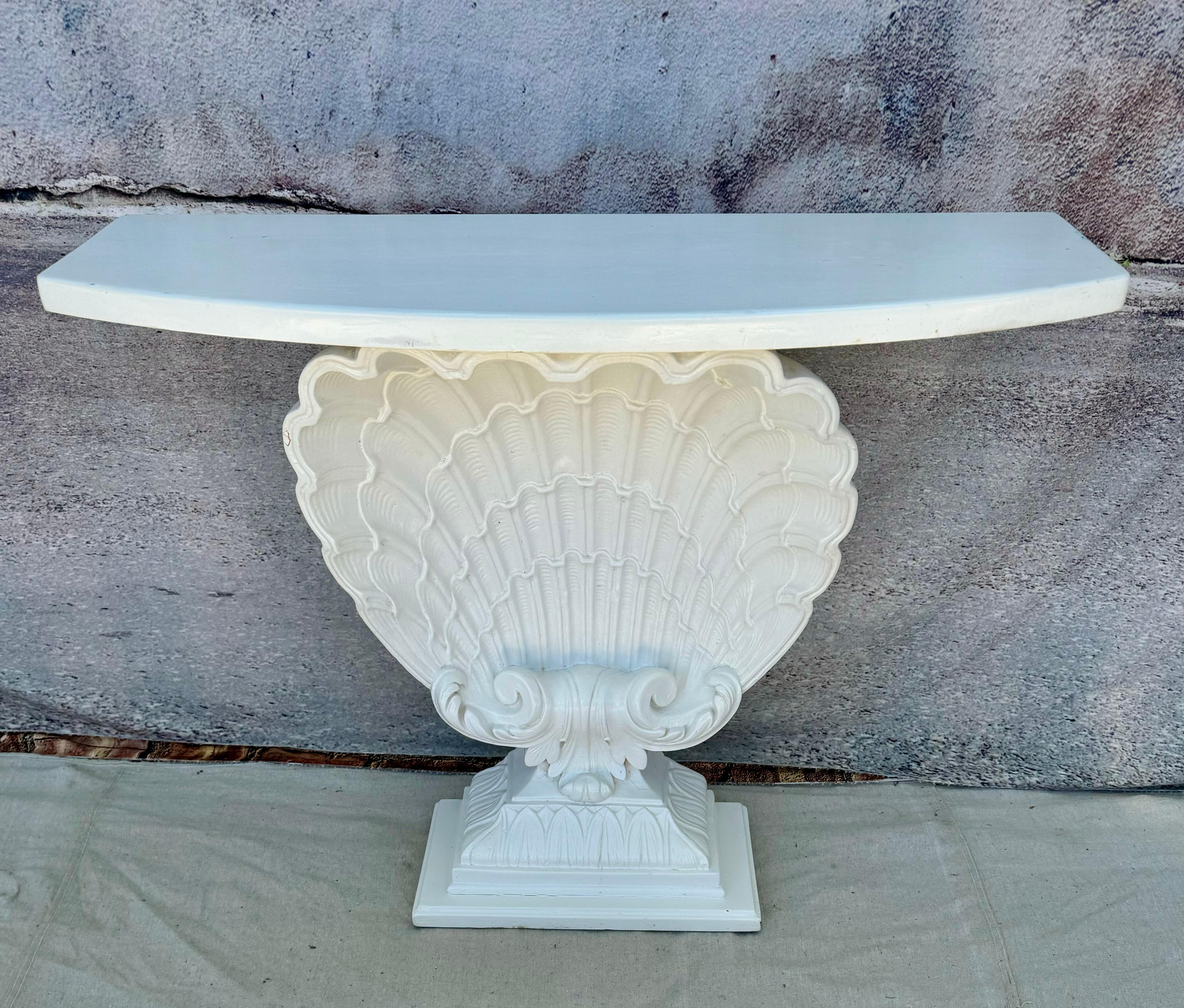 White Shell Form Hollywood Regency Console Table For Sale 4