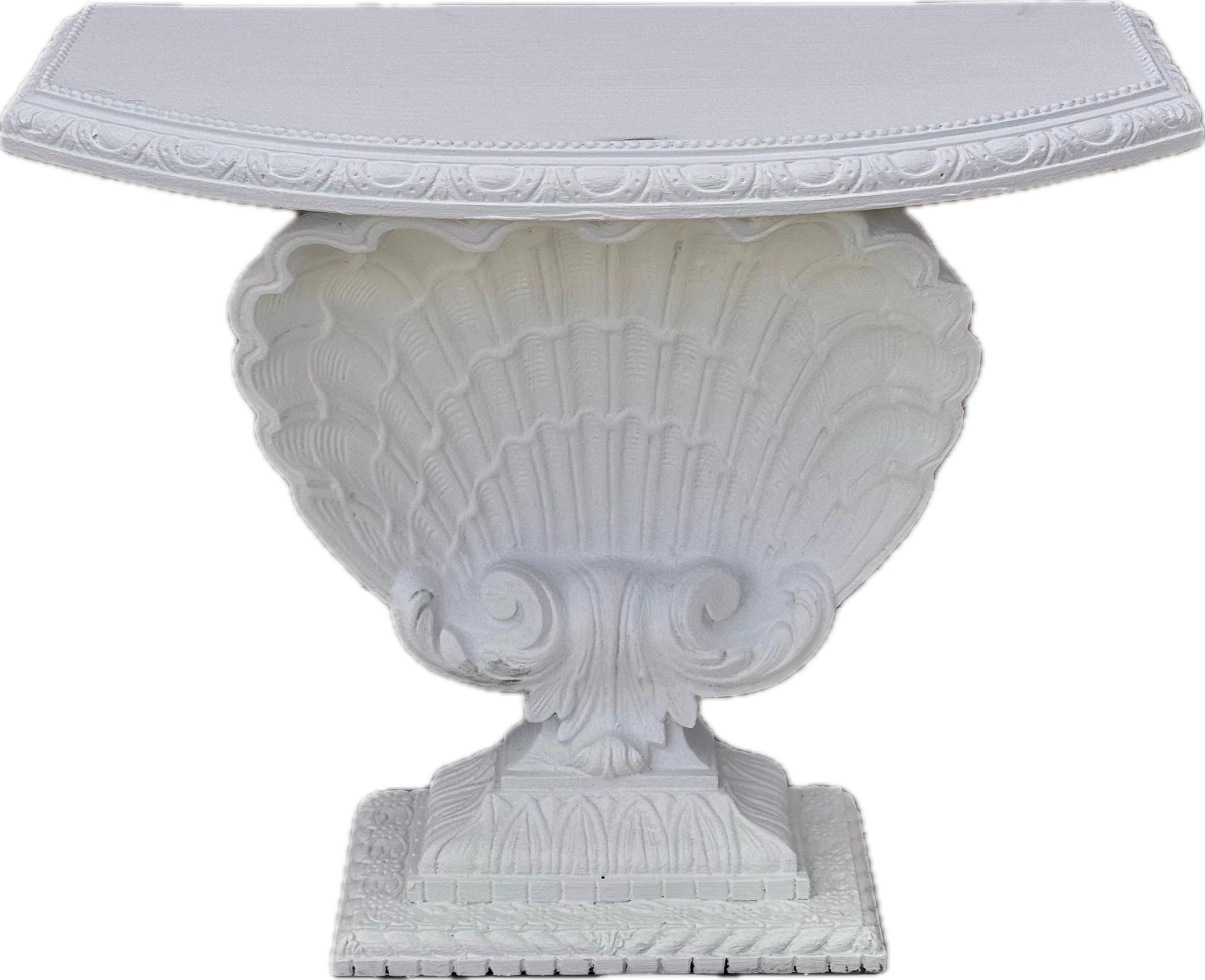 American White Shell Form Hollywood Regency Console Table For Sale