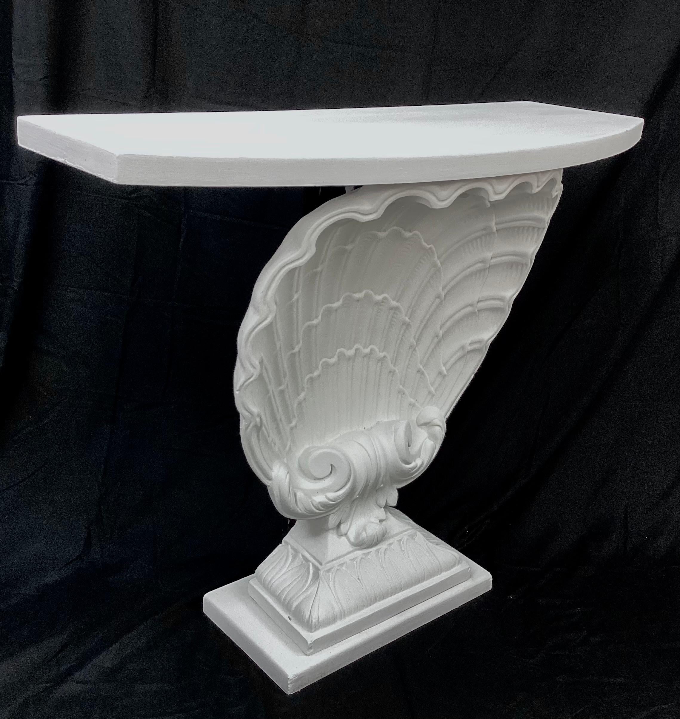 Painted White Shell Form Hollywood Regency Console Table