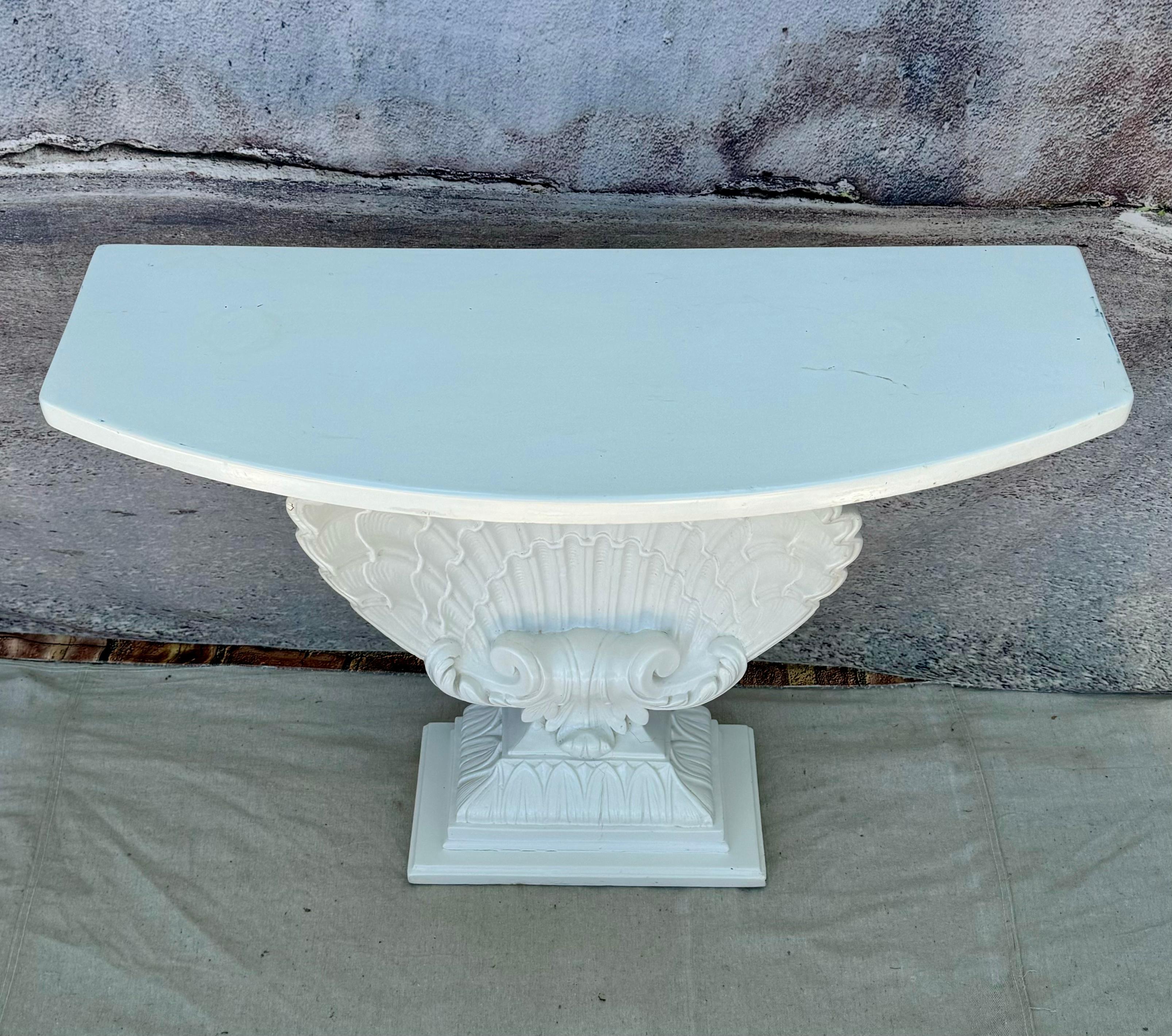 Painted White Shell Form Hollywood Regency Console Table For Sale
