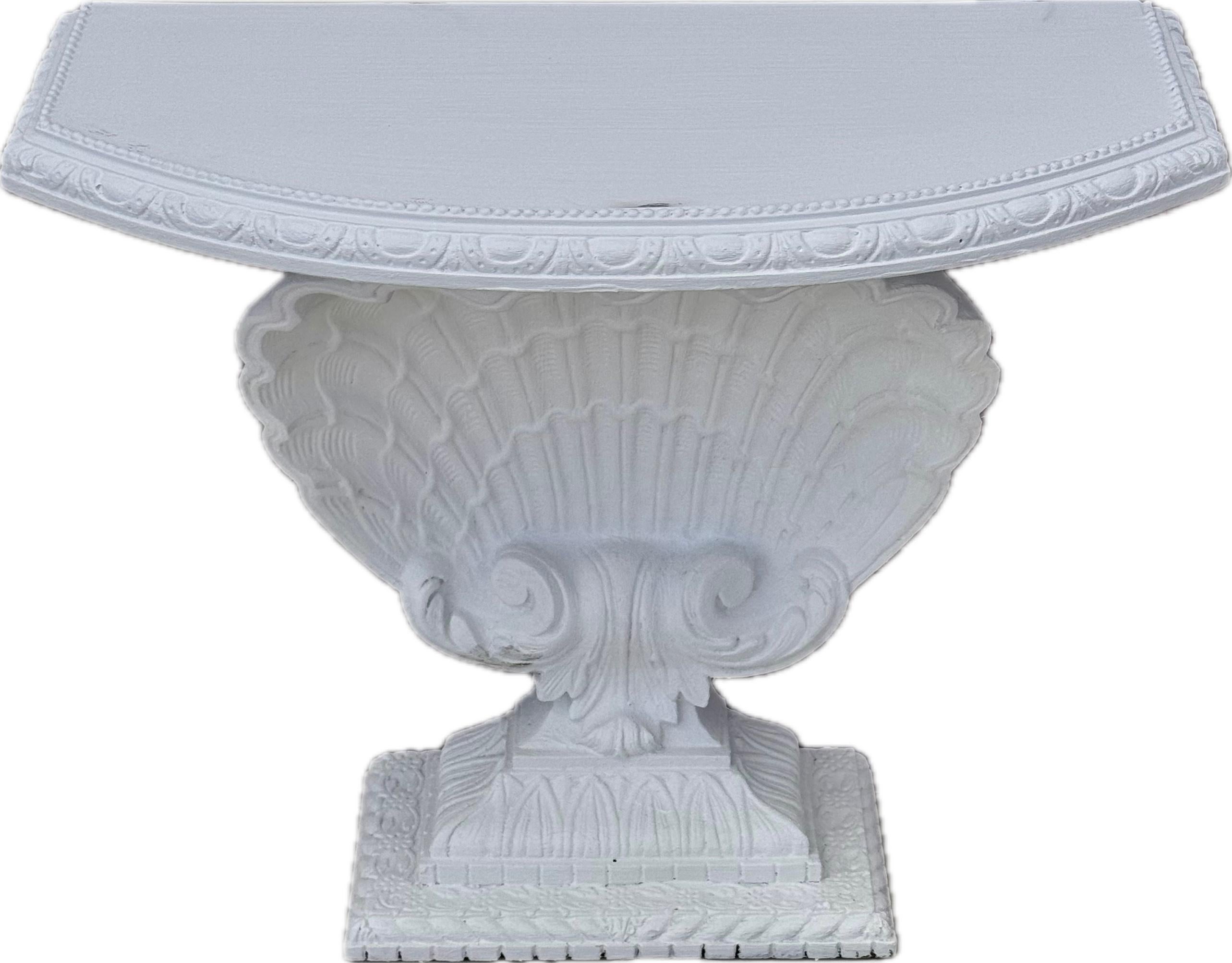 Painted White Shell Form Hollywood Regency Console Table For Sale