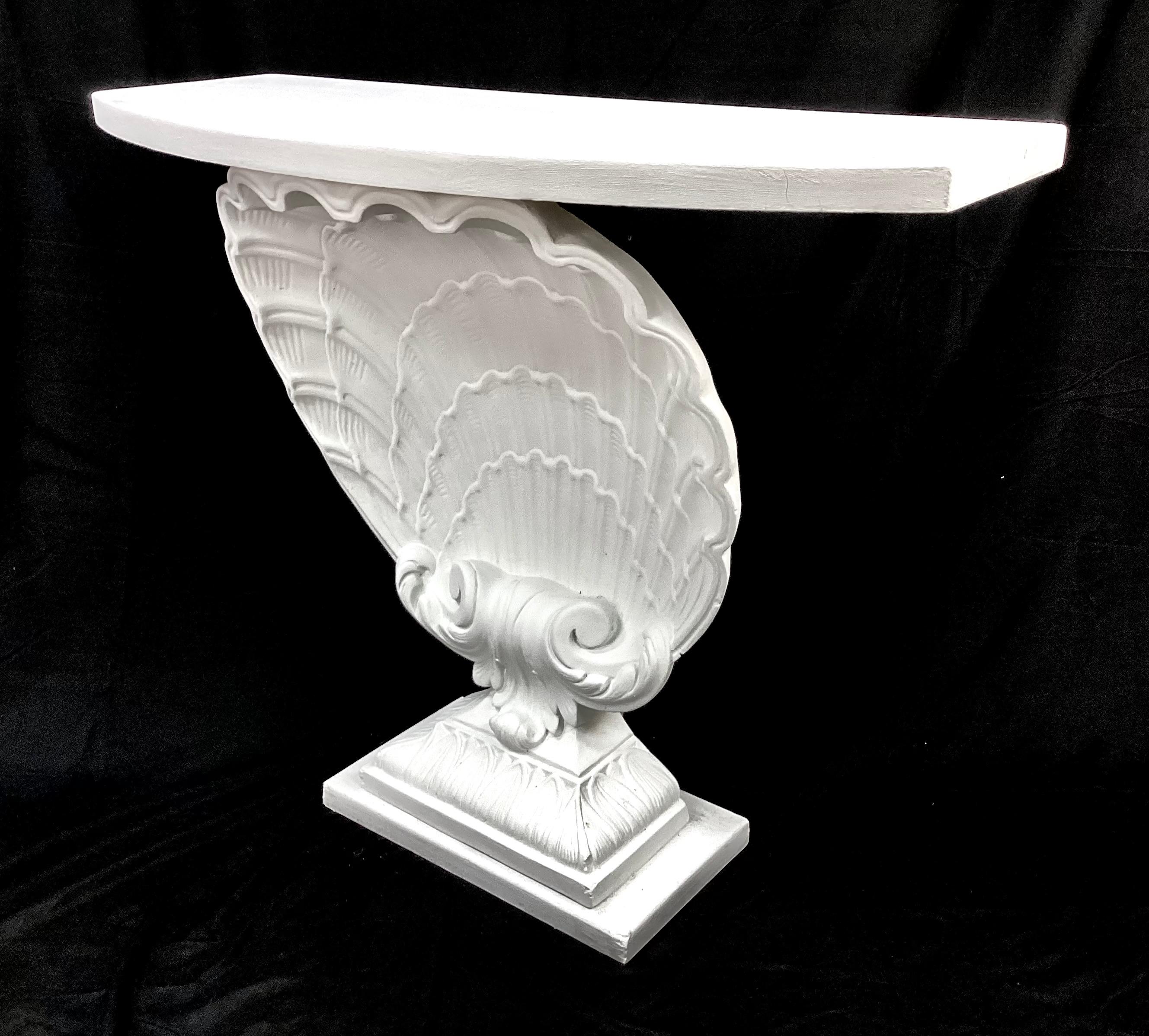 White Shell Form Hollywood Regency Console Table In Good Condition In Bradenton, FL