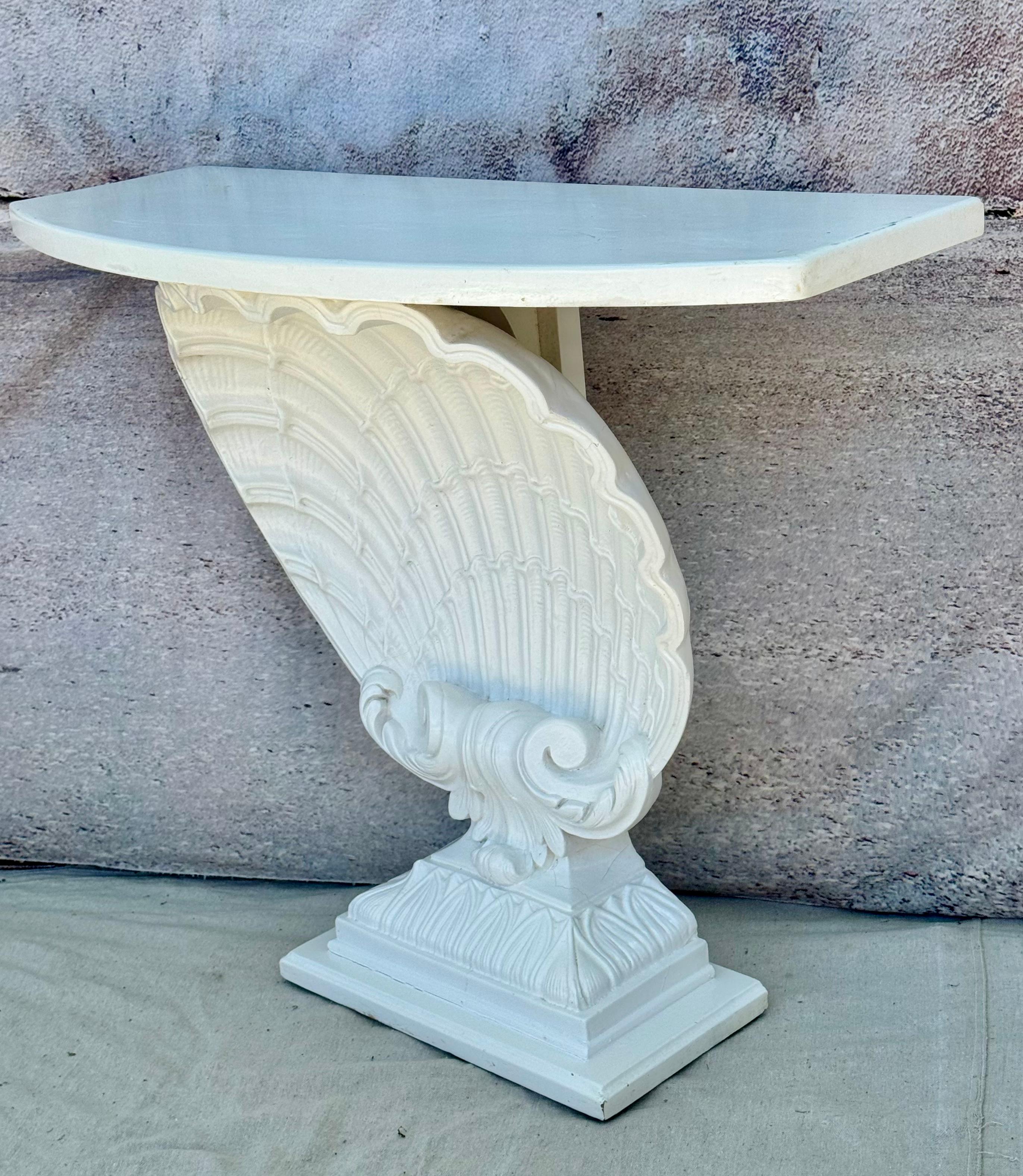 20th Century White Shell Form Hollywood Regency Console Table For Sale