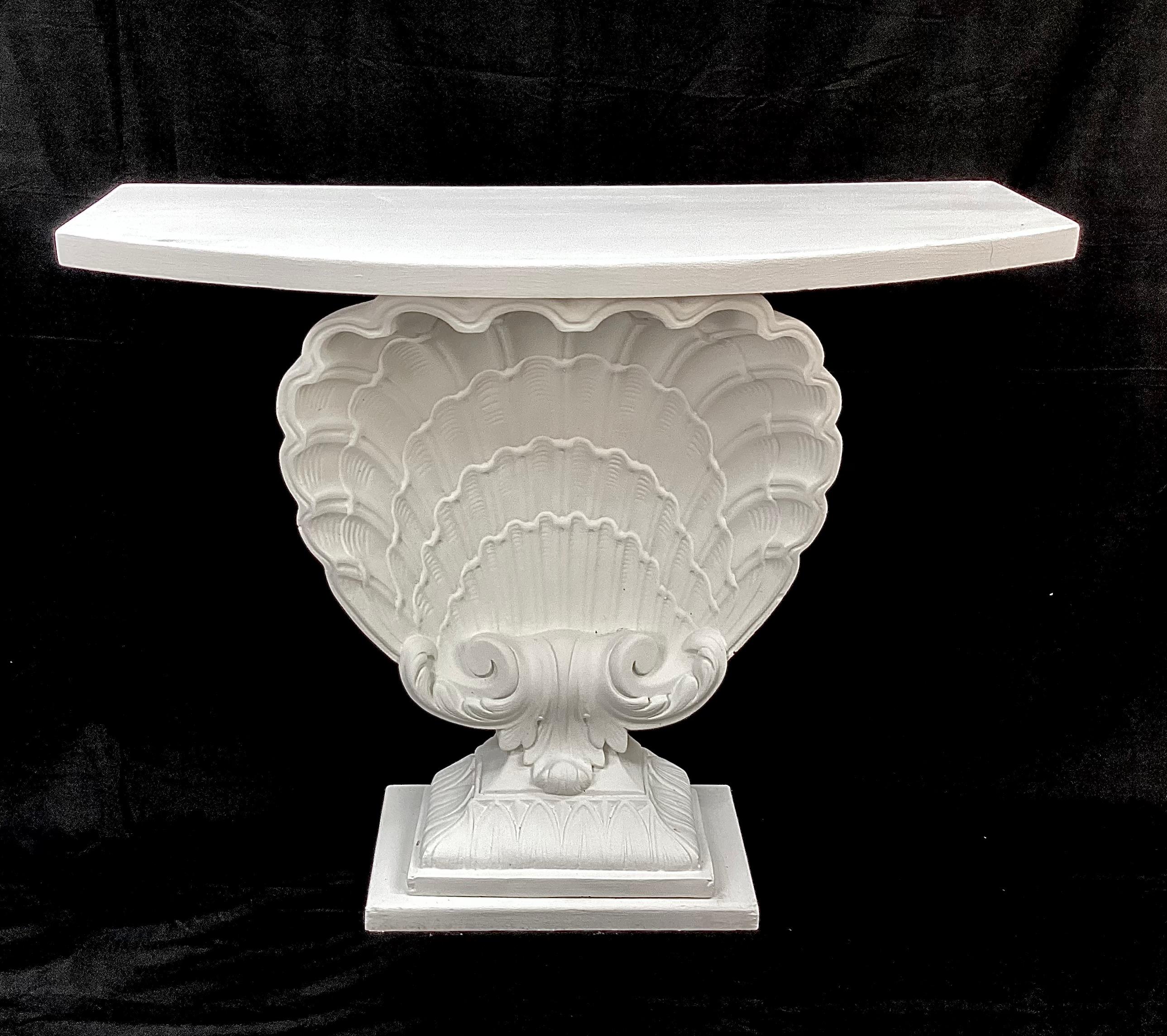 Plaster White Shell Form Hollywood Regency Console Table