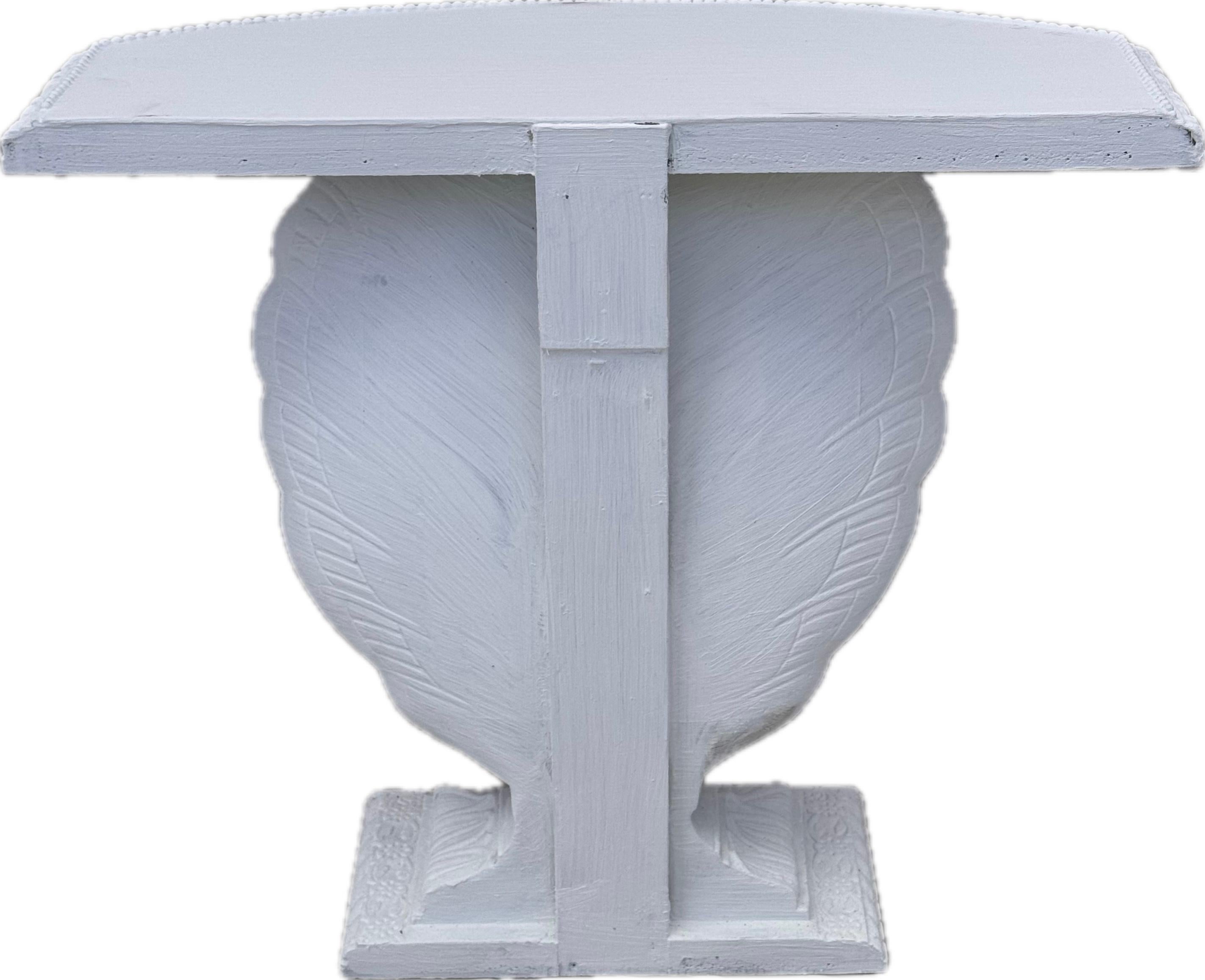 Fiberglass White Shell Form Hollywood Regency Console Table For Sale
