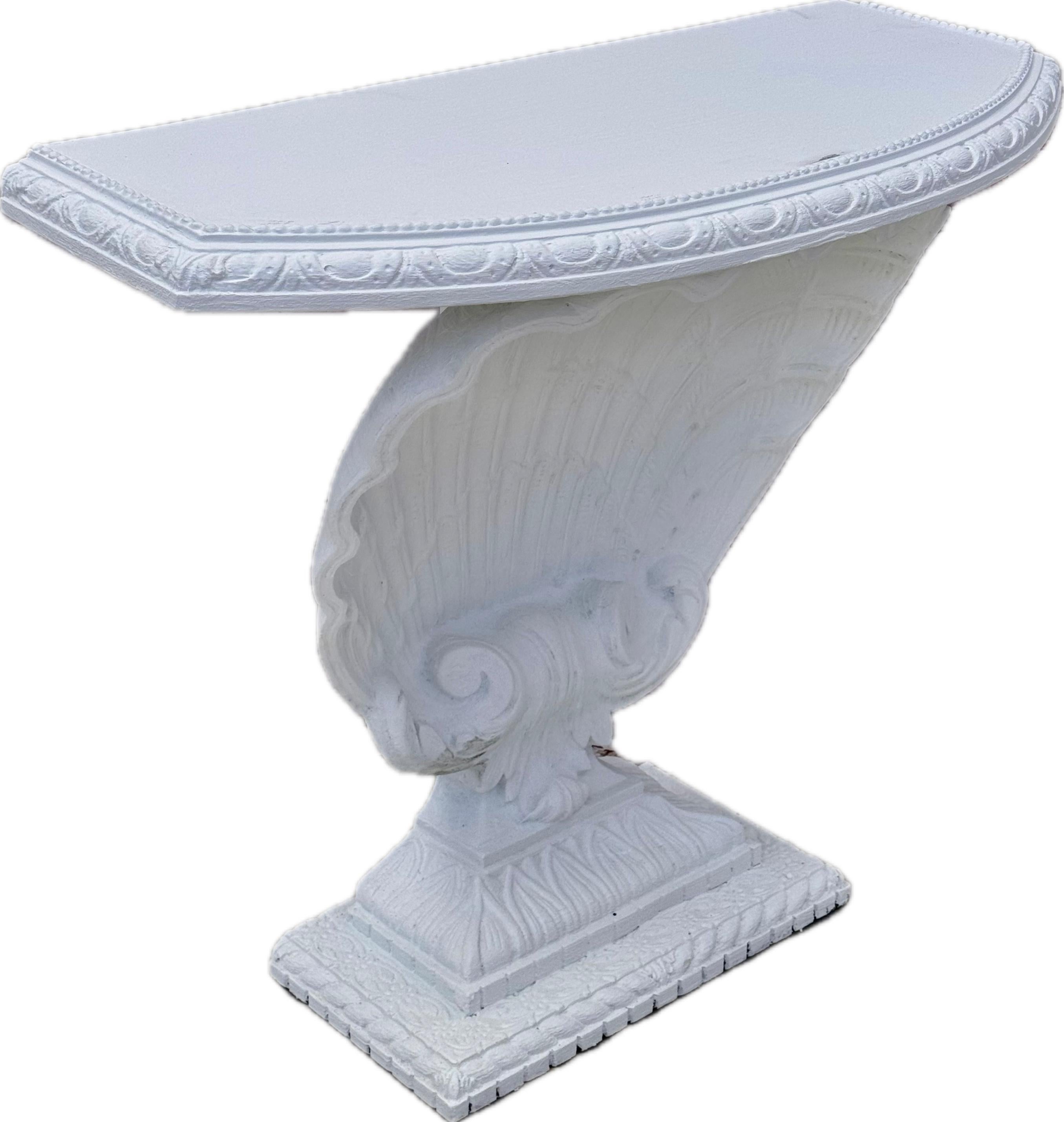 White Shell Form Hollywood Regency Console Table For Sale 1