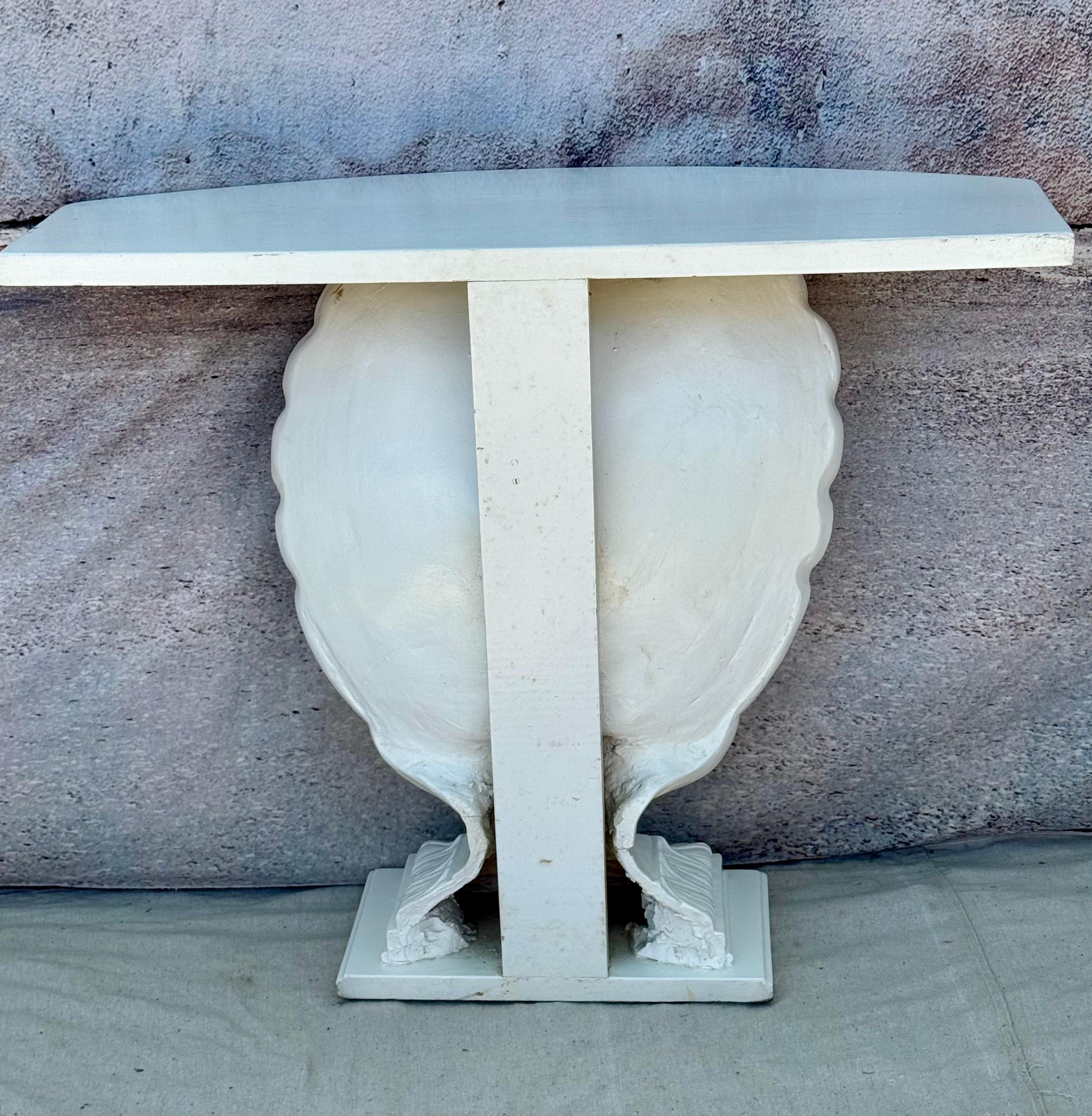 White Shell Form Hollywood Regency Console Table For Sale 2