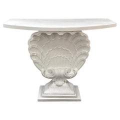 White Shell Form Hollywood Regency Console Table