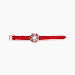 Bracciale con quadrante rosa 18 carati con diamante bianco e perla fantasia con diamante bianco e rubino