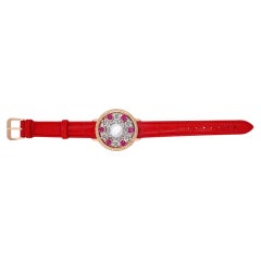 White Shell Pearl Fancy Diamond Ruby White Diamond 18K Rose Watch Dial Bracelet