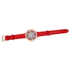 Weiße Muschel Rubin & Diamant 18K Rose Gold Uhr Zifferblatt Lederarmband