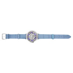 White Shell Tanzanite & Diamond 18K White Gold Leather Bracelet