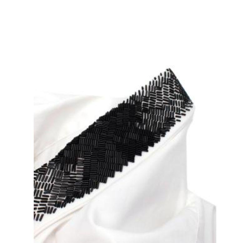 Gray White Shirt with Black Beaded Embellished Collar For Sale