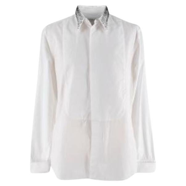 White Shirt with Black Beaded Embellished Collar For Sale