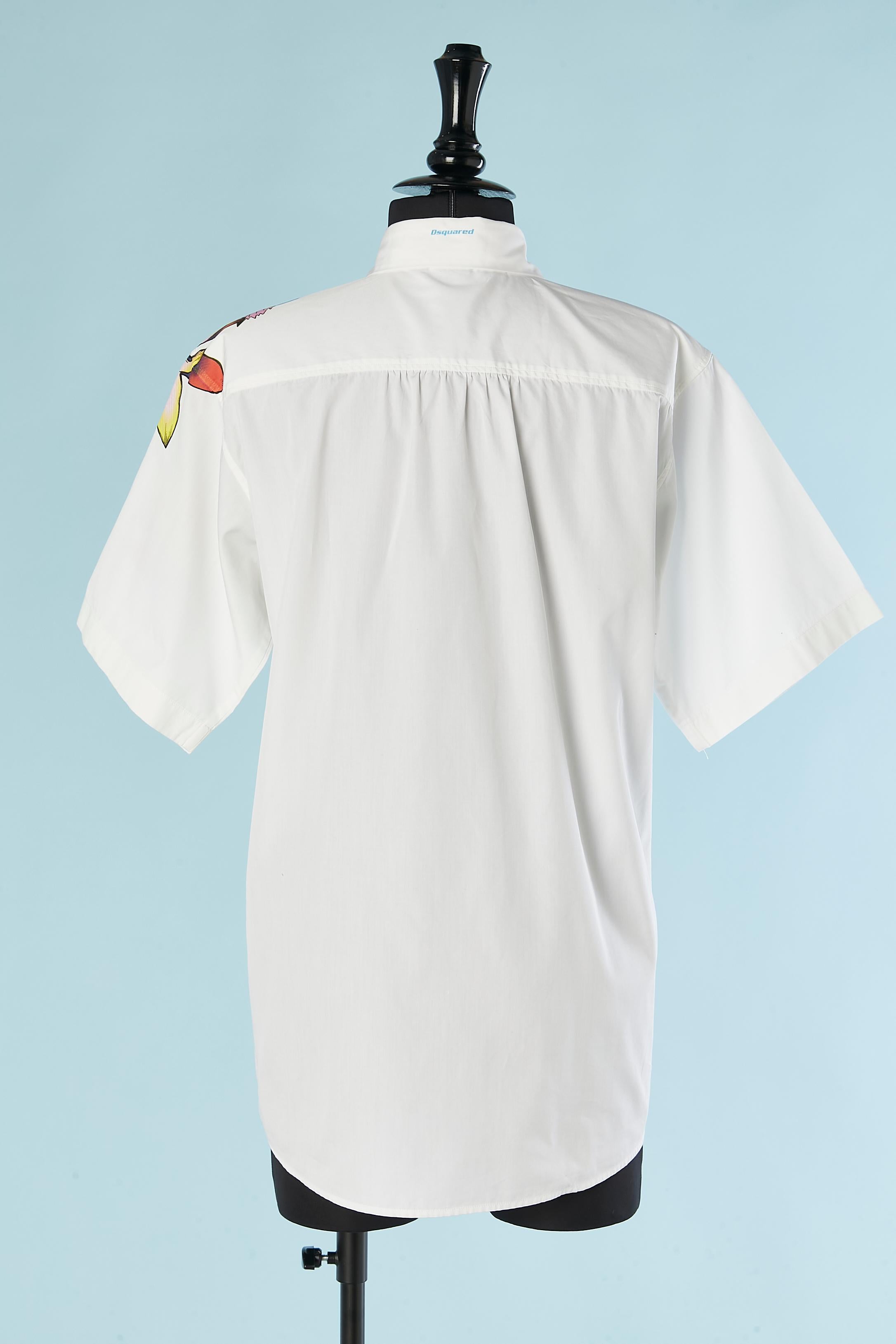 Women's White short sleeve cotton shirt with print Dsquared2 For Sale