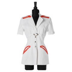 White short sleeves cotton jacket with orange details and belt Thierry Mugler