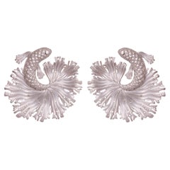 Orecchini con pesce combattente siamese bianco - Alluminio riciclato, oro 18 carati e diamanti