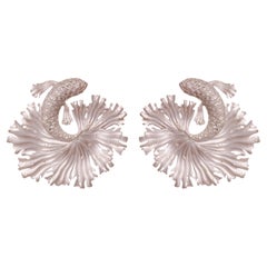 White Siamese Fighting Fish Earrings - Recycled Aluminium, 18kt Gold & Diamond