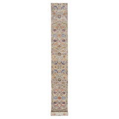 White Sickle Leaf Hand Knotted Silk and Wool Oriental XL Runner Rug 2'7"x23'10"